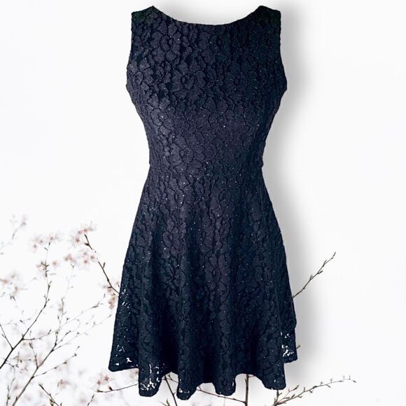 Speechless Black Sparkly Fit & Flare Lace Prom Cocktail Mini Dress Sz 3 - Picture 4 of 9